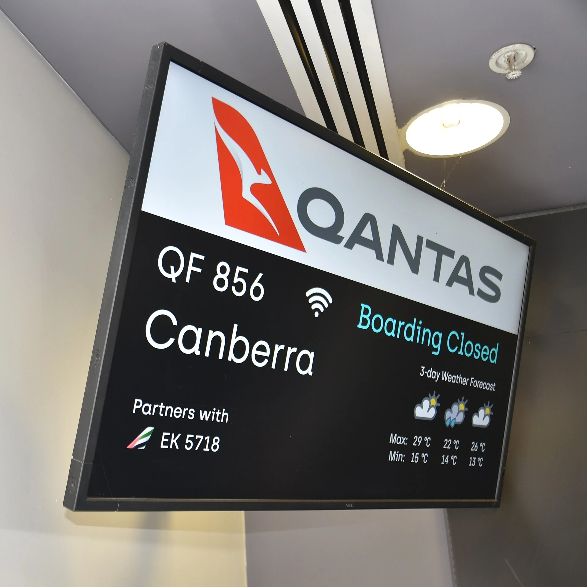 Departure screen at Perth Airport