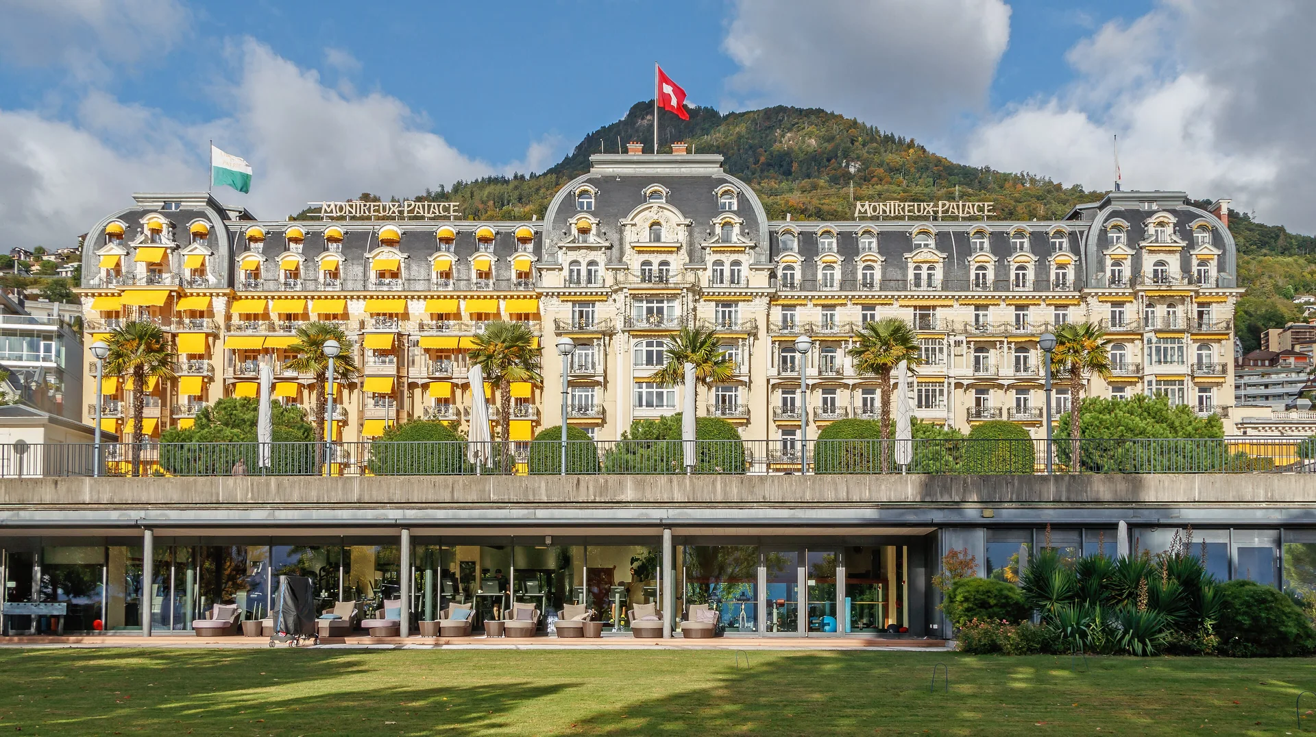 Facade of Fairmont Le Montreux Palace in Montreux, photographed in 2024