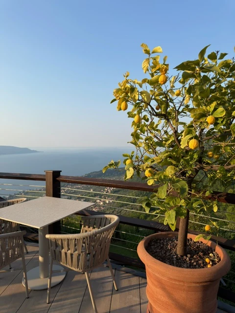 La terrazza del Lefay tra agrumi e vista lago
